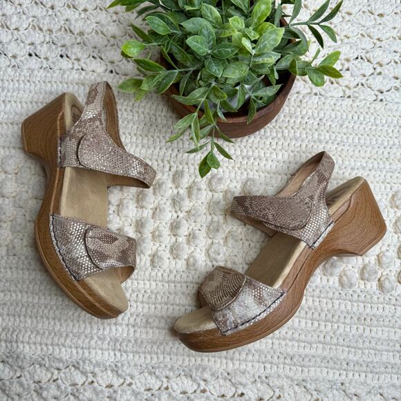 DANSKO Women's 39 US 8 Sonnet Sandal Metallic Gold Tan Animal Print Clog Shoe - Picture 4 of 13